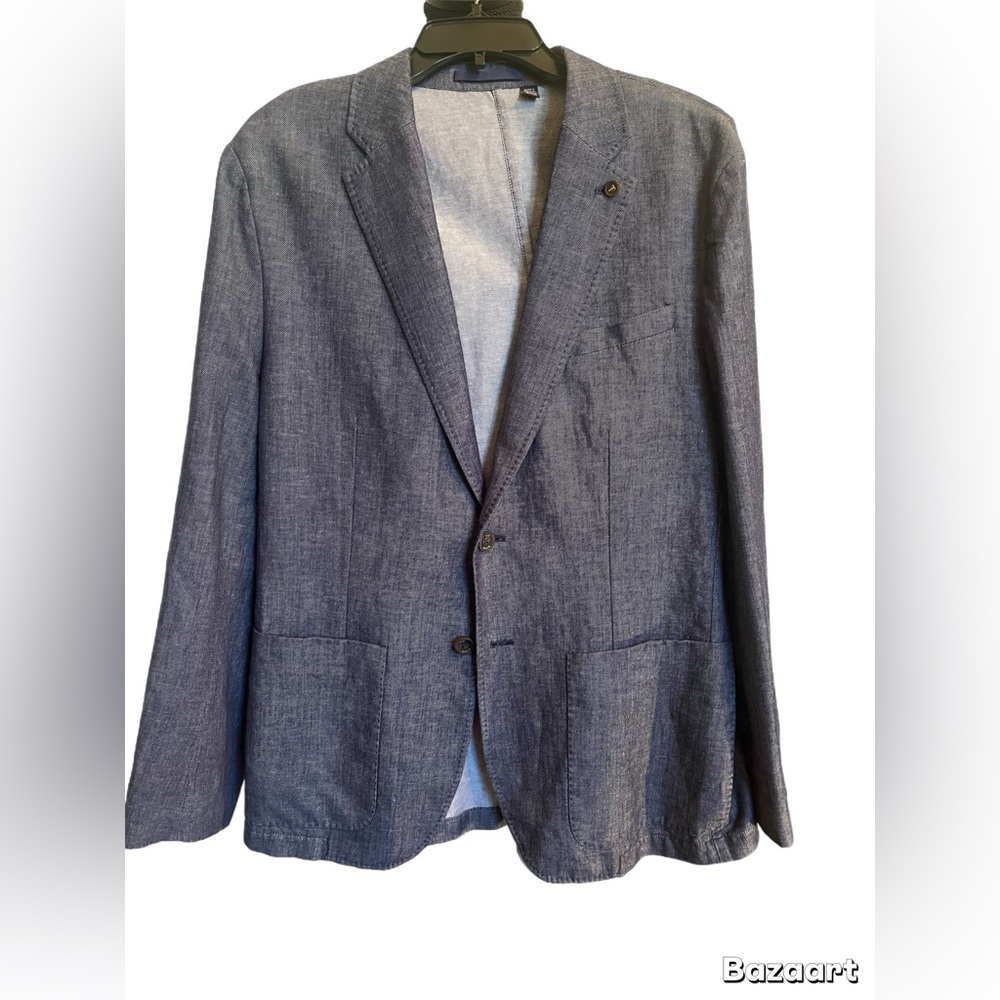 Ted Baker Navy Denim Linen Blend Blazer size 5 XL